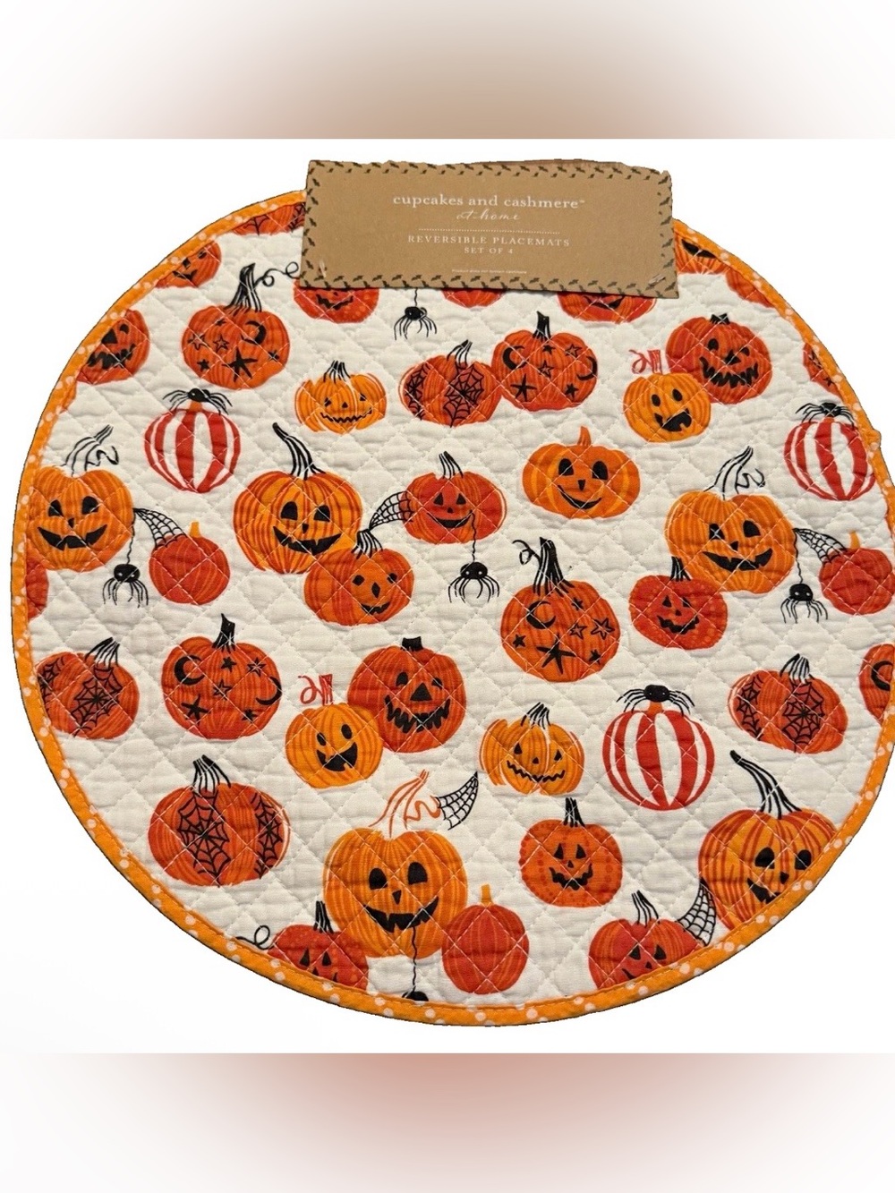 cupcakes & cashmere Pumpkin Quilted Halloween Reversible Placemat Set of 4
